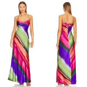 Mirae Dallas Multi Rainbow Stripe Silk Maxi Dress Size 36/4